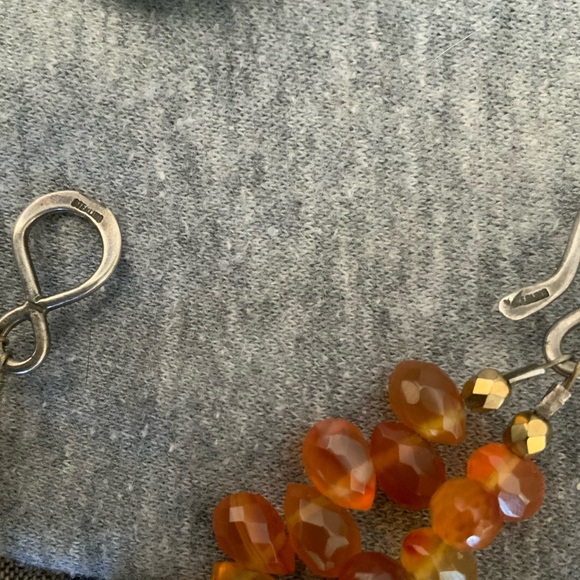 Amber Agate Biwa Pearl Sterling Double Layered Choker Necklace OOAK Handmade - Picture 14 of 16